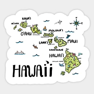 Hawaii Illustrated Map Color Sticker